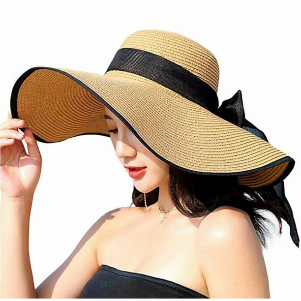 Beautiful Sun Hat Spring Summer Straw Hat Women Bow Flat Top Wide Hat Beachside Holiday Beach Hat Sun Hat 